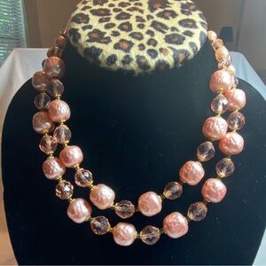Vintage lot of 2 pink and blue beaded necklaces.